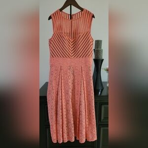 Elegant Coral Lace Dress With Pockets